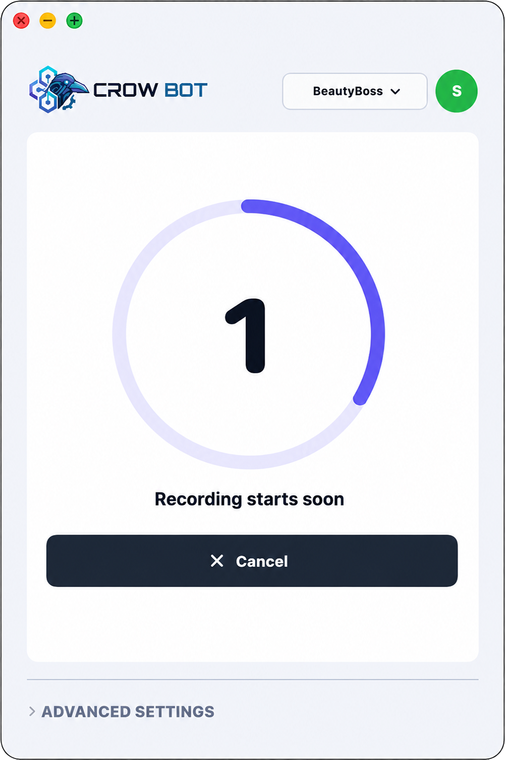 Crow Bot recording countdown before capture starts